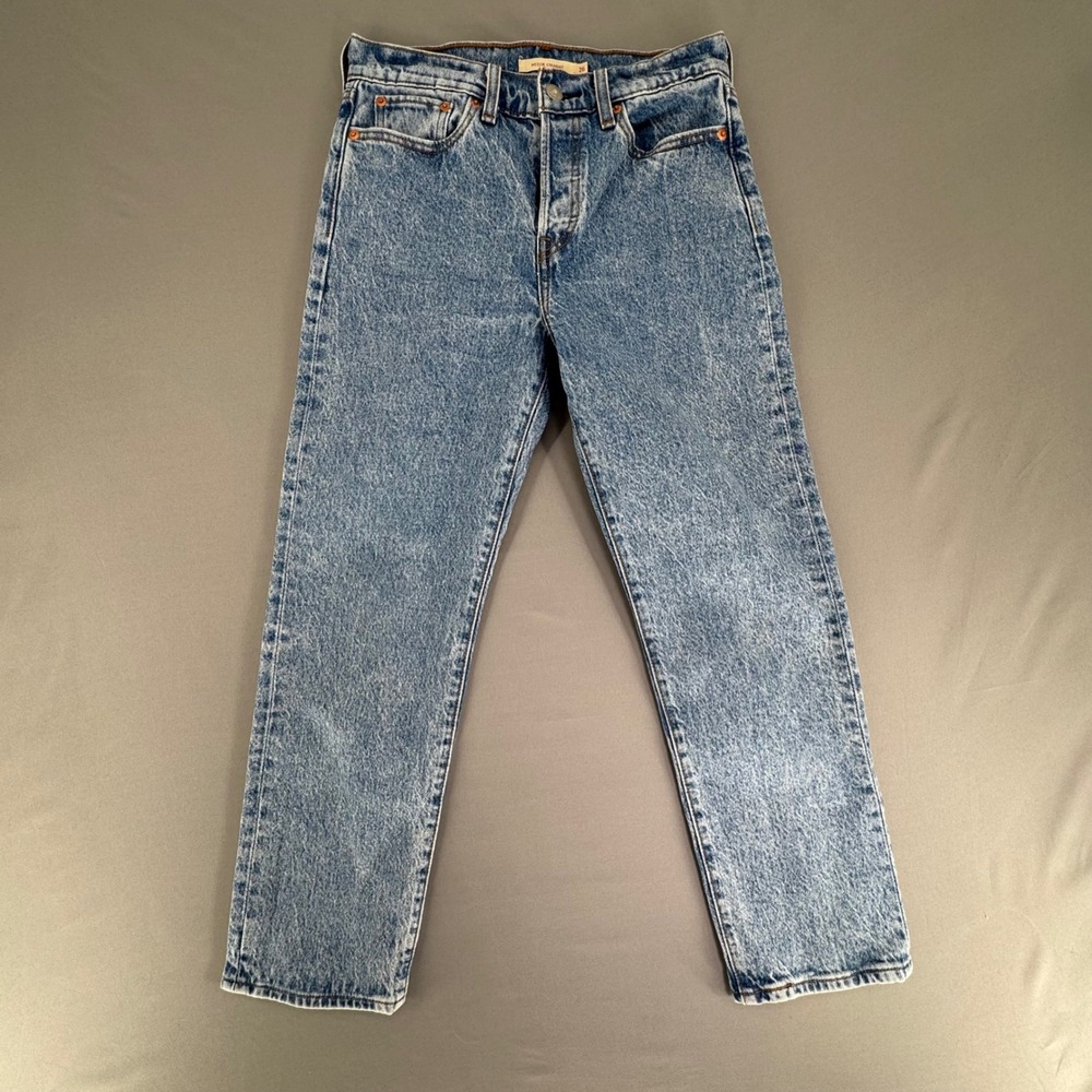 Levis Premium Wedgie Straight High Rise Acid Wash Blue Jeans Womens 26 Big E